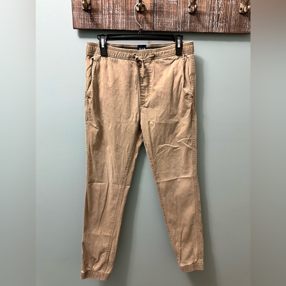 Gap Pants Mens Large Khaki Essential Jogger Pull On Elastic Waist Cotton Blend